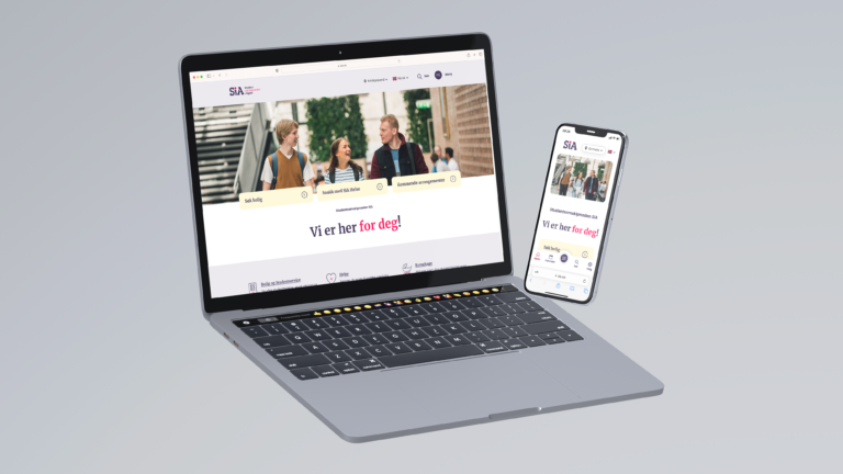 Mockup av sia.no sitt nye nettsted på macbook og iphone