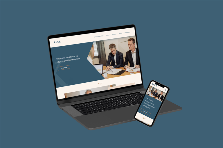 Mockup av Advokat Kjærs nye nettside sett på mobil og desktop