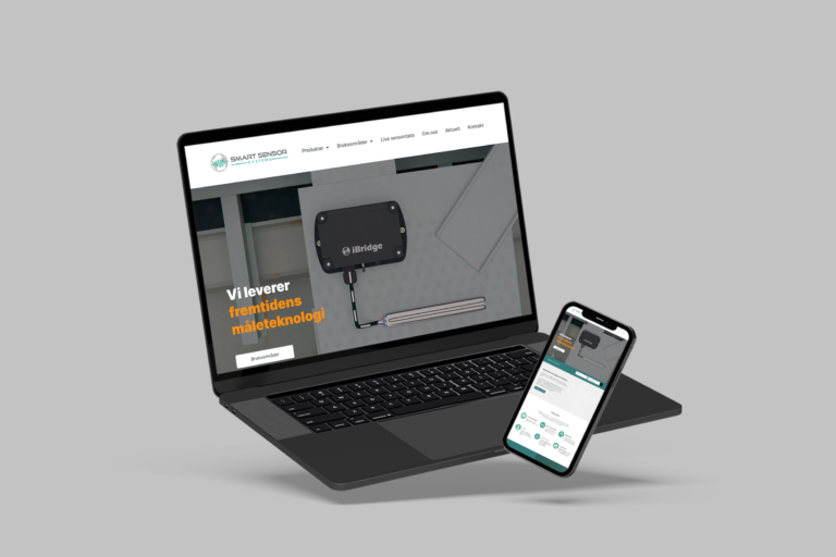 Smart Sensor System, mockup av nettside på desktop og mobil